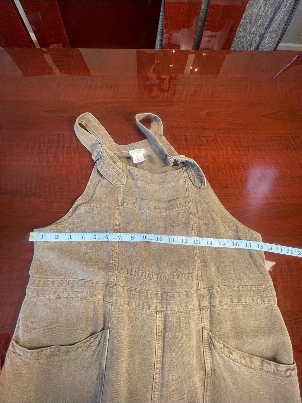 Nicole Miller Linen Blend Utility Cargo Overalls Brown Size L Relaxed Summer Fit - Picture 7 of 13